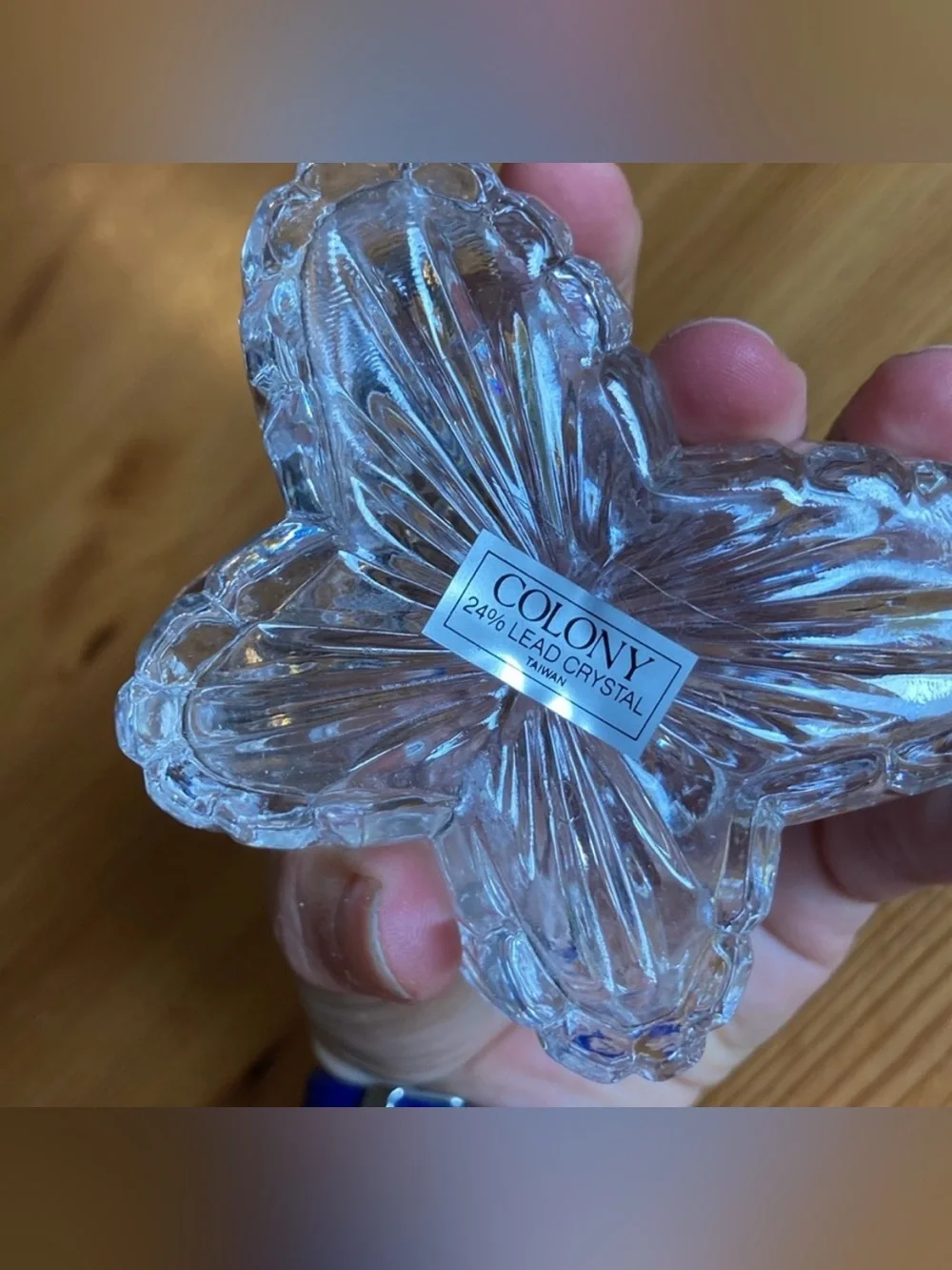 Vintage Lead Crystal Butterfly Jewelry Dish Clear Glass Organizer Trinket Box